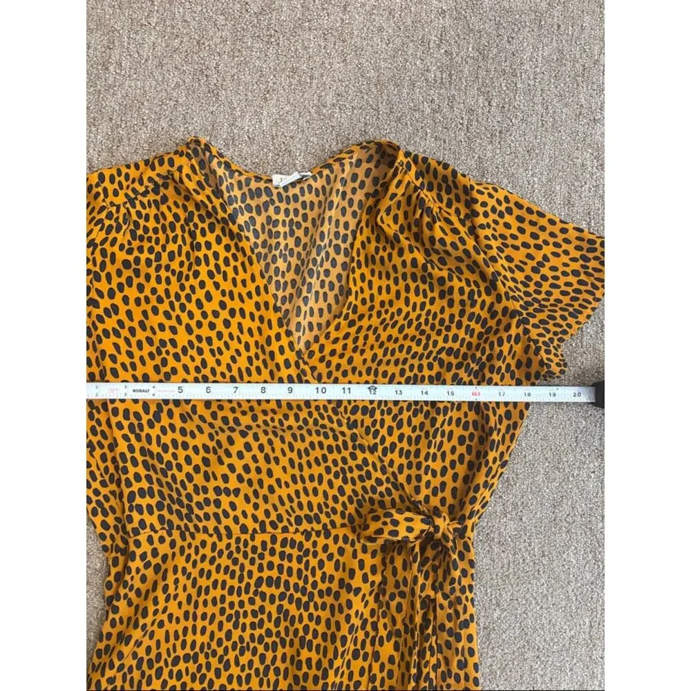 J.Crew Animal Print Wrap Dress Orange Black Cheetah Short Sleeve Size 4 Office